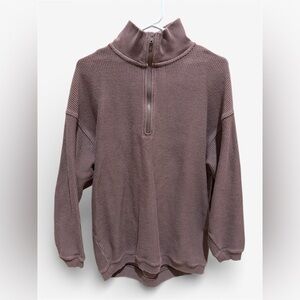 Aerie Quarter Zip-Up Sweater - Mauve Brown